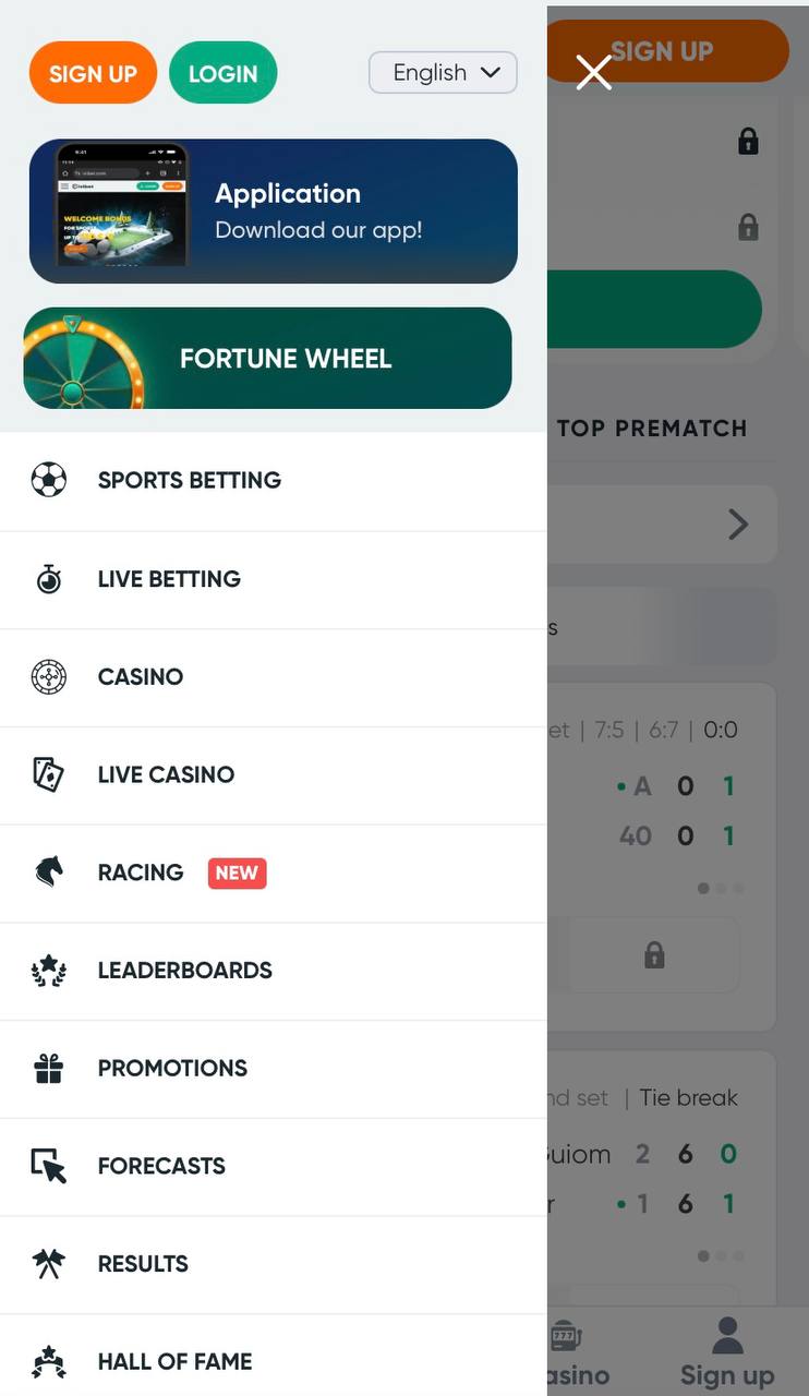 Main menu & quick navigation